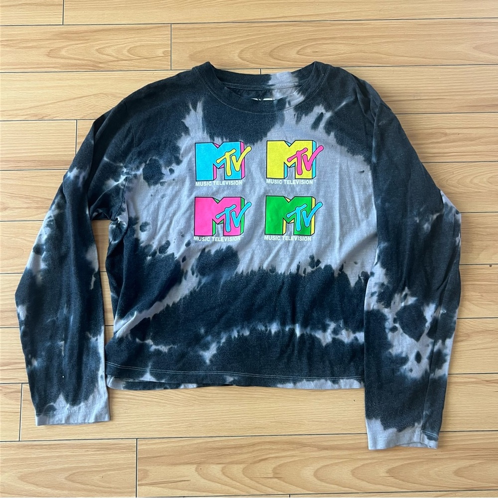 MTV Vintage Y2K Tie-Dye Long Sleeve Shirt Cropped Size 15/17 XL